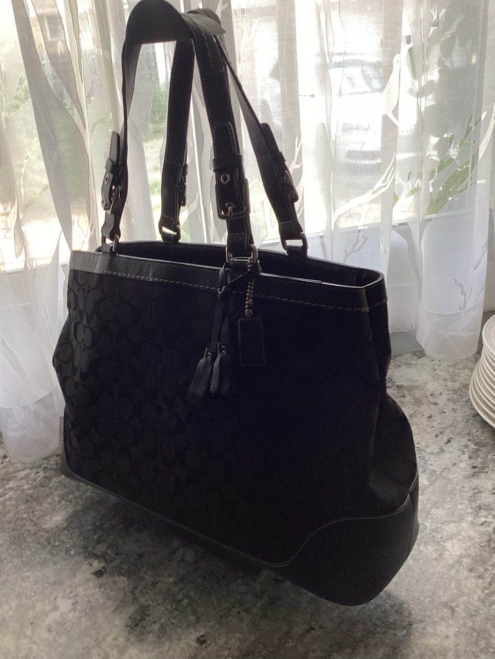 Coach Black Canvas & Leather Hamptons Tote.